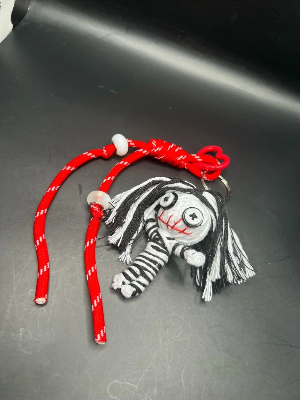 White & Black Voodoo Doll Bag Charm-comes w/ red cord + container of pins